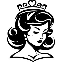 Princess with heart crown black silhouette logo