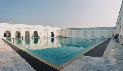 Nankana Sahib, Punjab, Pakistan - April, 12, 2020: The Sarovar (Holiest Pool), Gurdwara Janamasthan Guru Nanak Dev Ji, located at Nankana Sahib District.