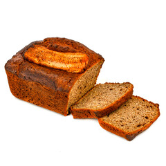 Black bread with banana on white background