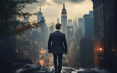 Fototapeta na wymiar A Man in Suit in City Area. Generative AI