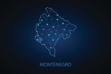 Map of Montenegro. Wire frame 3D mesh polygonal network line, design sphere, dot and structure. communications map of Montenegro. Vector Illustration EPS10.