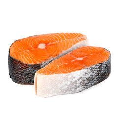 Salmon steak against white background