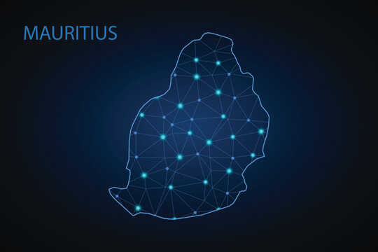 Map of Mauritius. Wire frame 3D mesh polygonal network line, design sphere, dot and structure. communications map of Mauritius. Vector Illustration EPS10.