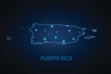 Map of Puerto Rico. Wire frame 3D mesh polygonal network line, design sphere, dot and structure. communications map of Puerto Rico. Vector Illustration EPS10.
