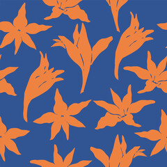 Hand drawn Floral seamless pattern. Bloom flowers background. Modern Abstract botanical ornament. Simple monochrome Floral print . Collage contemporary print. Vector illustration