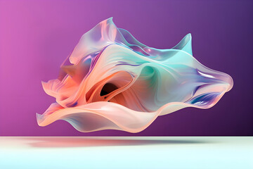 Multicolored abstract translucent line wave background. modern glossy colorful translucent fluid motion waves, fluent style liquid cloth 3D illustration. Generative AI