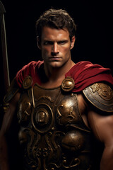 Fototapeta na wymiar A Roman gladiator with a sword and a shield
