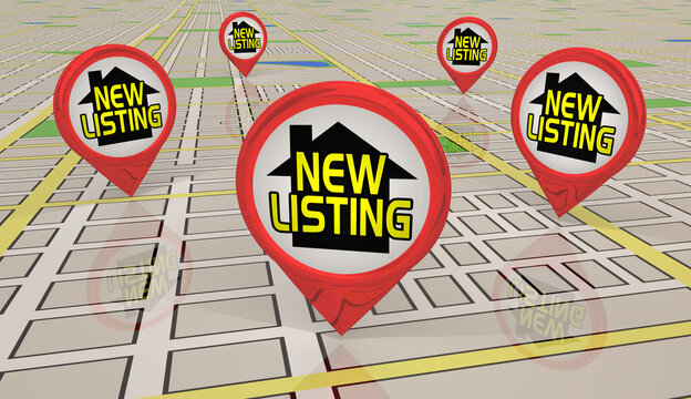 New Listings Homes for Sale Houses Map Pins Locations 3d Illustration