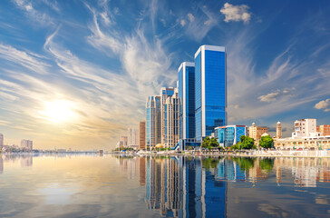 The Nile river and modern center of Cairo view, Egypt