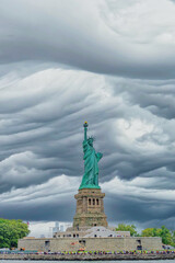 New York, New York, United States. August 07, 2023. Dramatic and detailed image of the Statue of...