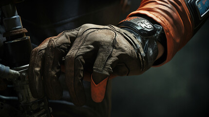 A close-up of a rider's gloved hand gripping the throttle, ready to unleash the bike's power on the racetrack 