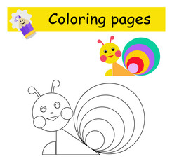 Coloring pages. Cartoon snail vector. Illustration for children education.