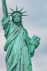 New York, New York, United States. August 07, 2023. Dramatic and detailed image of the Statue of...
