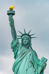 New York, New York, United States. August 07, 2023. Dramatic and detailed image of the Statue of...