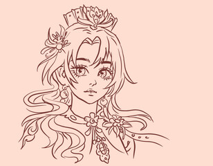 girl with flowers vector for illustration decoration card