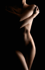 Nude Woman in the Dark. Beautiful Sexy Naked Body Girl - 634364535