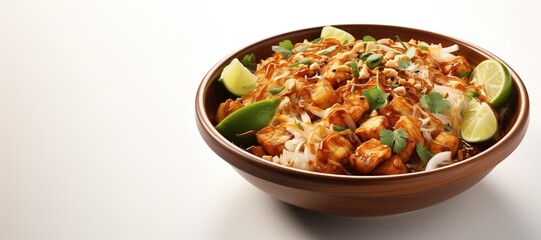 Pad Thai: A popular Thai noodle dish with stir-fried rice noodles, shrimp or chicken, tofu, bean sprouts, and peanuts.Generated with AI