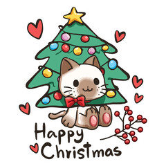 Cute design element cartoon, cartoon illustration of cute cat wearing a Christmas hat character elements, Cartoon illustration for children, Vector image.