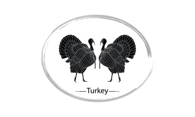 Fototapeta na wymiar Silhouette turkey on white background. Farm animals collection. Icon. Logo and symbol.