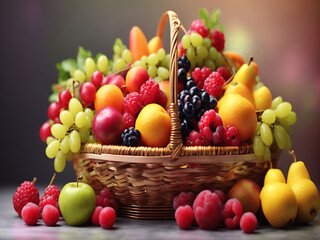 Colorful fruit basket showcases healthy and fresh variety
 Ai generative.