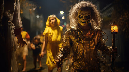 Fototapeta premium Scary Halloween zombie. Kid in costume.