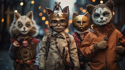 A group of kids in Halloween costumes.