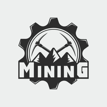 mining logo line art vintage vector illustration template icon graphic design