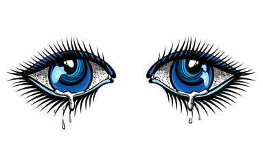 Eyes with tears. Suffering person. Concept illustration