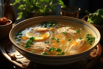 Bird's Nest Soup: Discover the delicacy of bird's nest, prepared in a nourishing and exquisite soup.Generated with AI