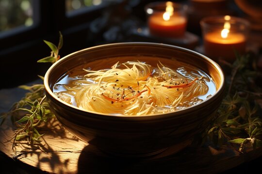 Bird's Nest Soup: Discover the delicacy of bird's nest, prepared in a nourishing and exquisite soup.Generated with AI