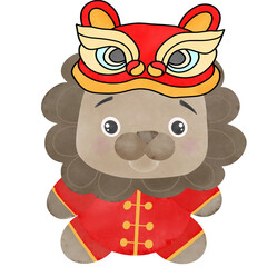 Fototapeta premium Cute Lion wearing Lion dance hat,decorative for Chinese new year festival.Creative with illustration in flat design.