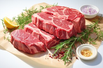 Fototapeta premium Wagyu Beef Steak: Indulge in the unparalleled taste and tenderness of Wagyu beef, a true delight for meat connoisseurs. Generated with AI