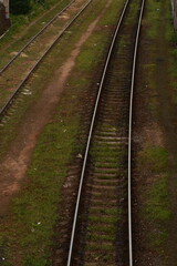 Obraz premium Railroad tracks overgrown with grass