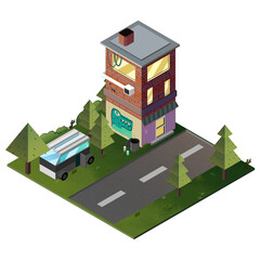 illustration of a building with graphiti isometric graphic