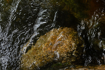 The water from the stream flows peacefully over the rocks.