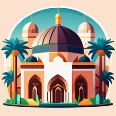 Mosque in flat style. Vector illustration. Ramadan Kareem.