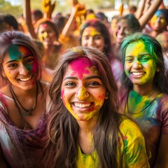 Fototapeta premium Holi Indian holiday, popular Hindu festival celebrated as the Festival of Colours, Love and Spring, AI generated