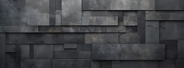 3D Abstract industrial background, Dark tiles in metal, stone look.