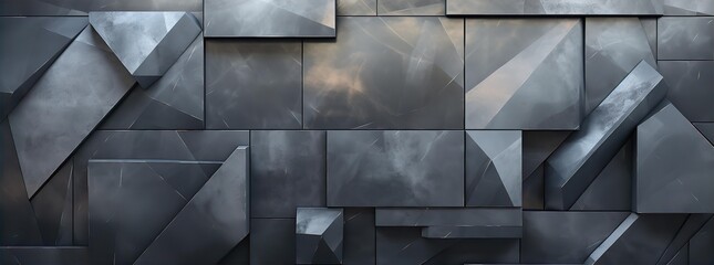 3D Abstract industrial background, Dark tiles in metal, stone look.
