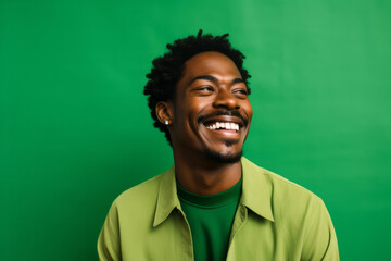 Fototapeta premium Smiling African American Man with Green Studio Background