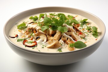 Tom Kha Gai: Delight in the creamy and spicy coconut soup with tender chicken and fragrant galangal.Generated with AI