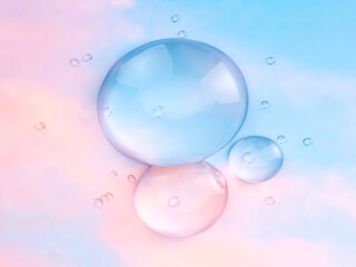 Natural beauty podium backdrop for product display with water drops on pastel color background. 3d rendering. top view.