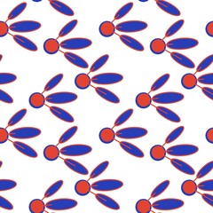 Seamless abstract floral pattern. Simple background with orange, blue flowers on white background. Digital botanical texture. Design for textile fabrics, wrapping paper, background, wallpaper, cover.