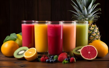 Vibrant Fruit Drinks Collection. Generative AI