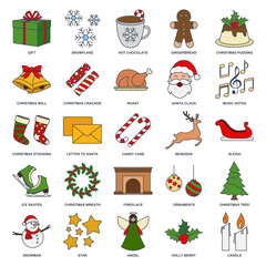 Christmas and New Year icon set, Included icons as Christmas Tree, Santa Claus, Hot Chocolate and more symbols collection, logo isolated vector illustration