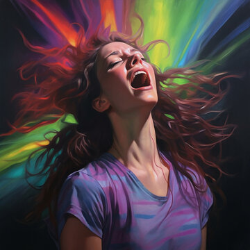 extatic girl vivid electric colors created with Generative AI technology
