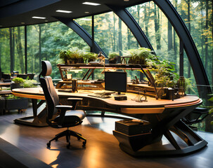 Fototapeta premium an office layout with a white desk and laptops