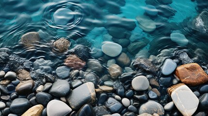 Abstract nature pebbles background. Blue pebble texture. Stone background. Generative AI