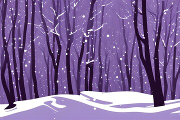 Beautiful Whimsical Landscape in winter with snow. Magical evenings in winter under snowfall. Digital illustration. Kids Cartoon Backgrounds. Children Story Book 2d illustration. Generative AI