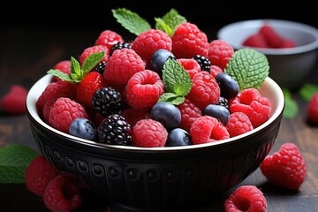 blueberries, raspberries and blackberries in a bowl
